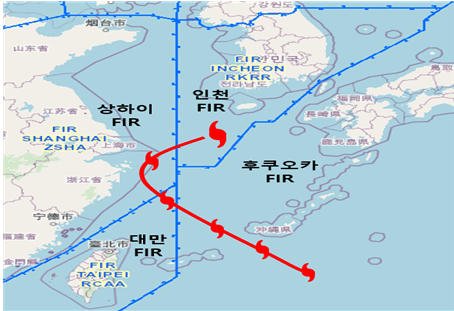 국가별 비행정보구역(FIR)과 태풍 경로
